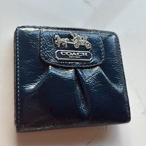 Coach Madison Small Snap Wallet Shinny Blue Patent Leather Billfold Card Holder